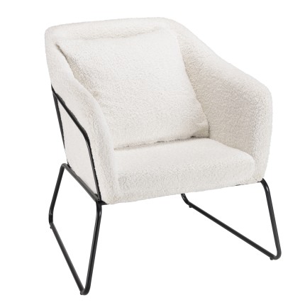 Fauteuil AGATHE - Tissu bouclette blanc et métal noir