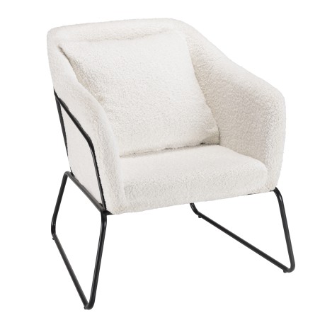 AGATHE Armchair - White Bouclé Fabric with Black Metal Legs