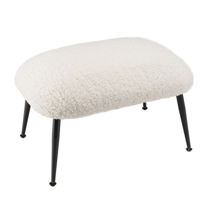 Agathe - Cozy Stool in White Bouclé Fabric with Black Metal Legs