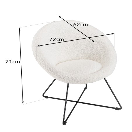 AGATHE Armchair - White Bouclé Fabric with Black Metal Cross Legs