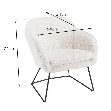 Fauteuil AGATHE en tissu bouclette blanc