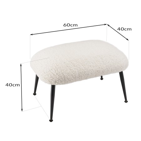 Agathe - Cozy Stool in White Bouclé Fabric with Black Metal Legs