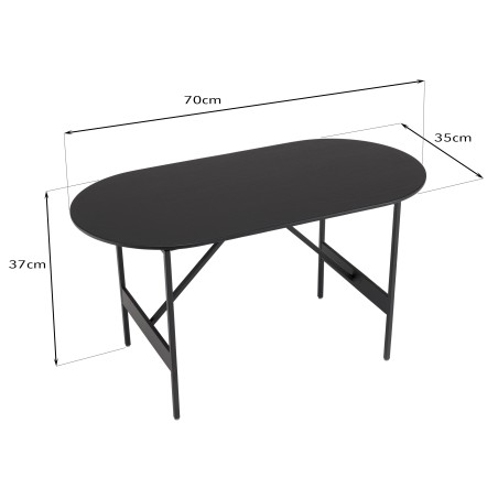 DALY Oval Coffee Table - Black Metal Base - 70x35cm