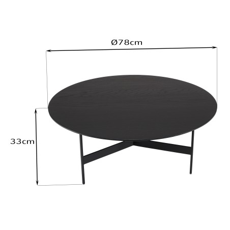 DALY Black Round Coffee Table 78x78cm - Metal Base