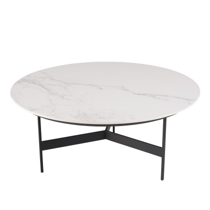 DALY Round Coffee Table 78x78cm - Marble-Effect Top & Metal Base