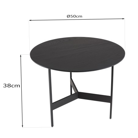 DALY Black Round Coffee Table 50x50cm - Metal Base