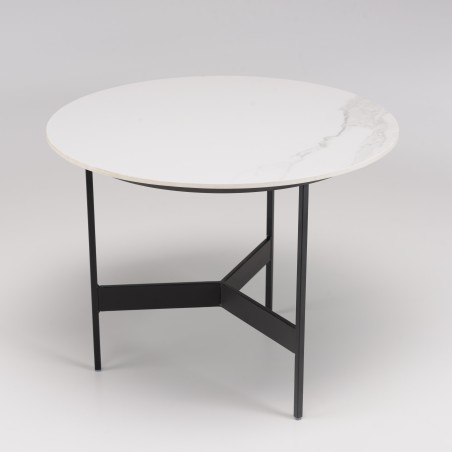 DALY Round Coffee Table 50x50cm - Marble-Effect Top & Metal Base