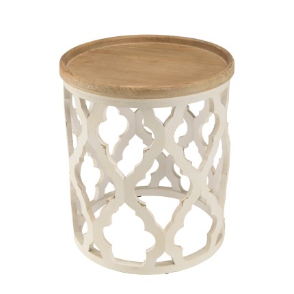 VICTOIRE Round Side Table 50x50cm - Natural Top, Aged White Base