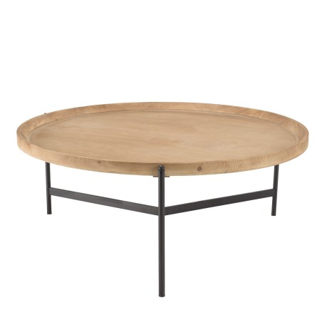 VICTOIRE Round Coffee Table 100x100cm Natural Top Black Metal Legs