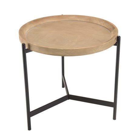 VICTOIRE - Round Side Table 53x53cm Natural Top Black Metal Legs