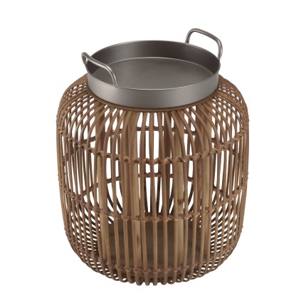 Table d’appoint VICTOIRE 51x51cm - Métal noir et rotin marron