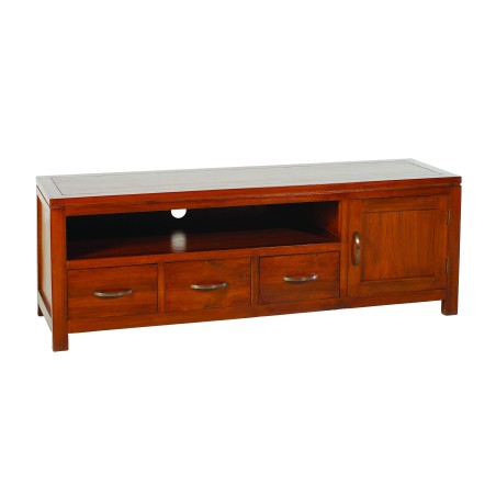 LORINE Low TV Stand - Brown Mindi Wood - 3 Drawers