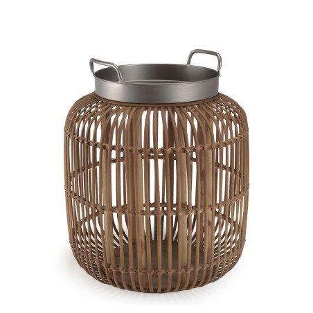 Table d’appoint VICTOIRE 51x51cm - Métal noir et rotin marron