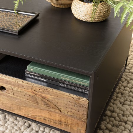 Table basse DANDY - Bois pin recyclé et métal 80x80cm