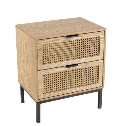 MARCEAU Bedside Table with 2 Drawers | Natural Cane & Black Metal