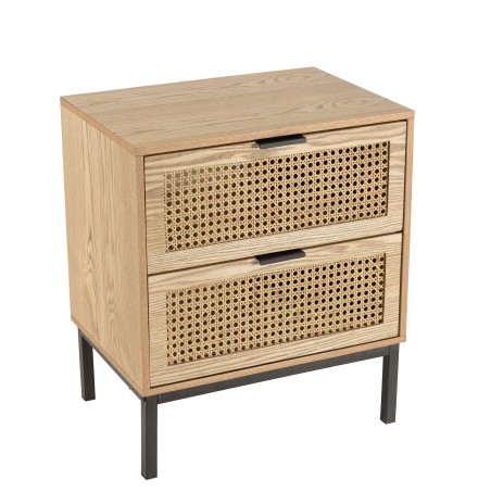 MARCEAU Bedside Table with 2 Drawers | Natural Cane & Black Metal
