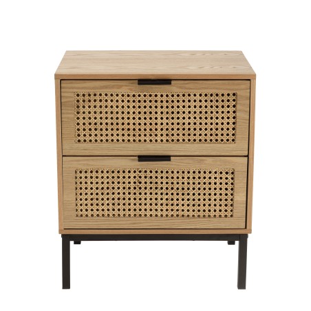 MARCEAU Bedside Table with 2 Drawers | Natural Cane & Black Metal
