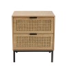 MARCEAU Bedside Table with 2 Drawers | Natural Cane & Black Metal
