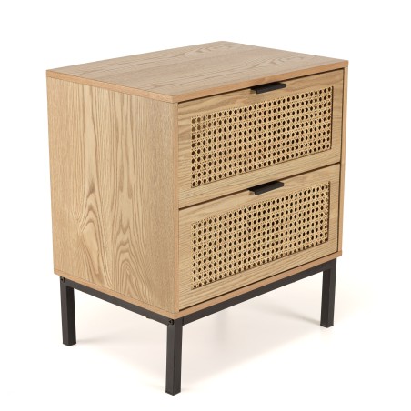 MARCEAU Bedside Table with 2 Drawers | Natural Cane & Black Metal