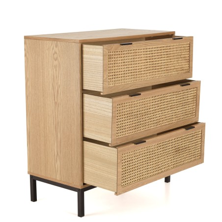 MARCEAU - Natural Cane Chest of Drawers with 3 Drawers