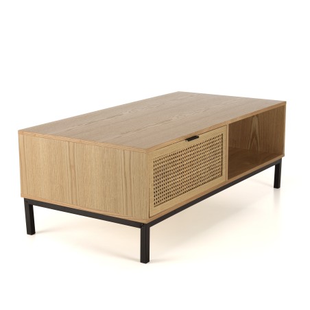 Table basse MARCEAU - 2 tiroirs cannage naturel