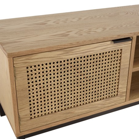 MARCEAU TV Stand with 2 Doors - Natural Cane and Black Metal Legs