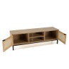 MARCEAU TV Stand with 2 Doors - Natural Cane and Black Metal Legs