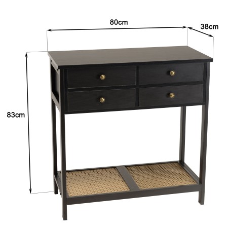 CHARLIE - Black Console Table with 4 Drawers and 1 Shelf
