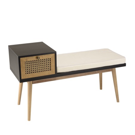 CHARLIE Brown Bench with Black Seat and Drawer - Stylish and Functional Furniture
