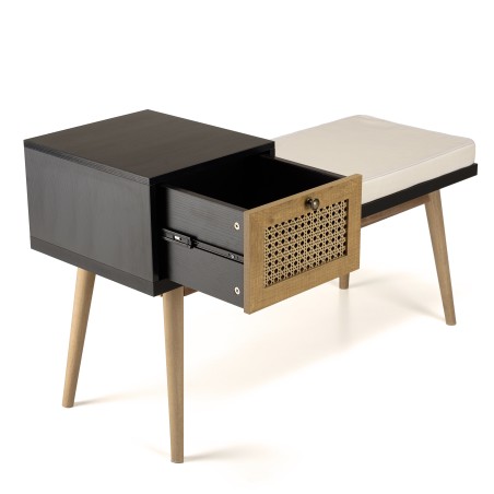 CHARLIE Brown Bench with Black Seat and Drawer - Stylish and Functional Furniture