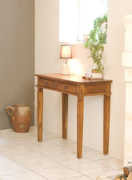 Bureau en bois de teck massif API 2 tiroirs