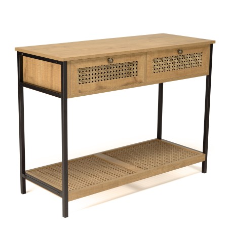 Console CHARLIE marron 2 tiroirs effet cannage