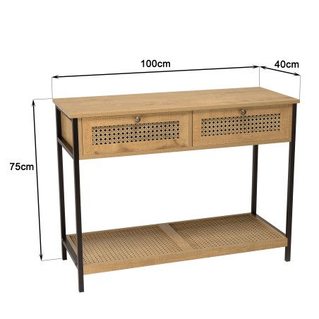 Console CHARLIE marron 2 tiroirs effet cannage