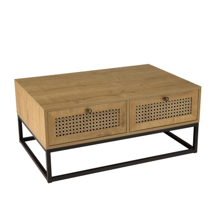 Table basse CHARLIE marron 4 tiroirs effet cannage