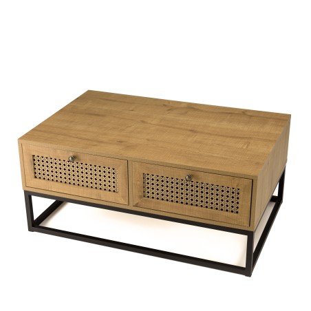 Table basse CHARLIE marron 4 tiroirs effet cannage