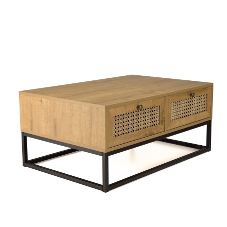 Table basse CHARLIE marron 4 tiroirs effet cannage