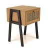 CHARLIE Brown Bedside Table with 1 Drawer - Cane Effect & Metal Legs