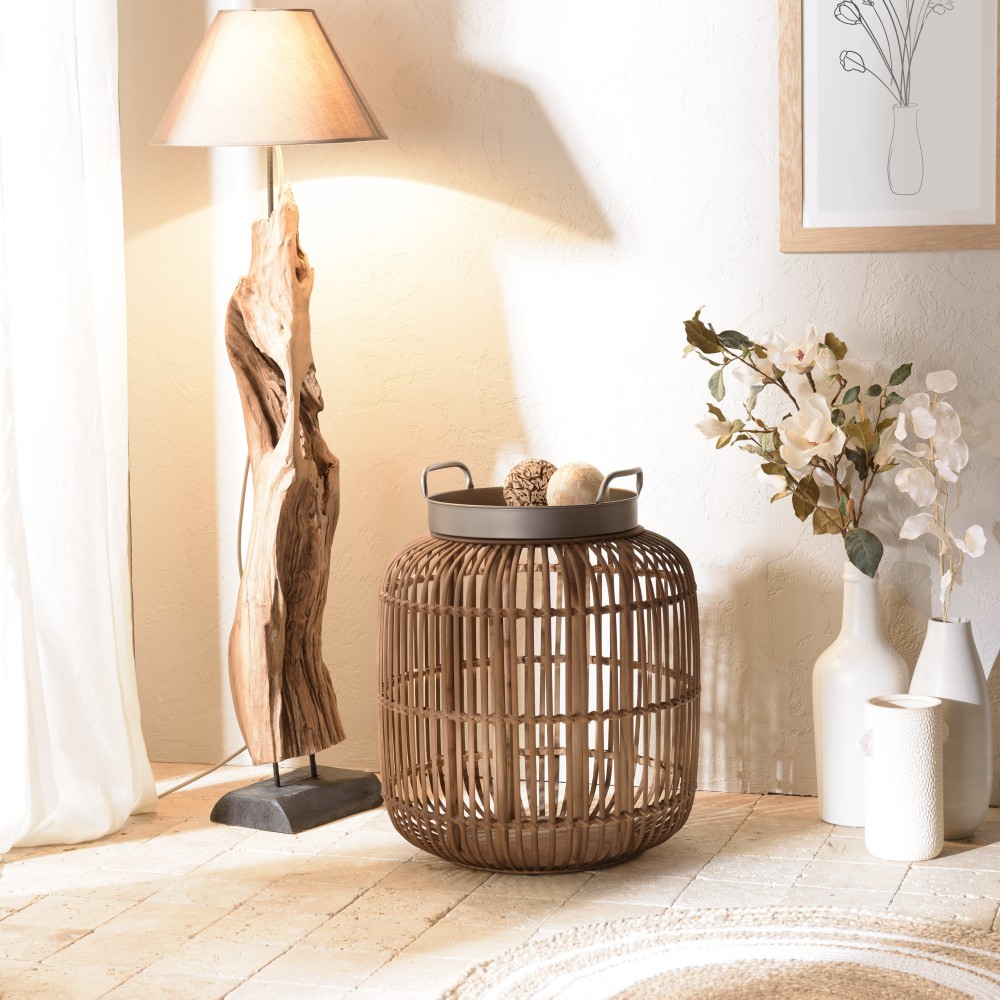 VICTOIRE Cylindrical Side Table with Handles - 51 x 51 cm - Black Metal Top VICTOIRE Cylindrical Side Table with Handles - 51 x 51 cm - Black Metal Top