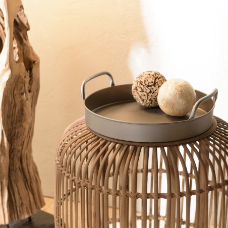 VICTOIRE Cylindrical Side Table with Handles - 51 x 51 cm - Black Metal Top