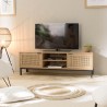 MARCEAU TV Stand with 2 Doors - Natural Cane and Black Metal Legs