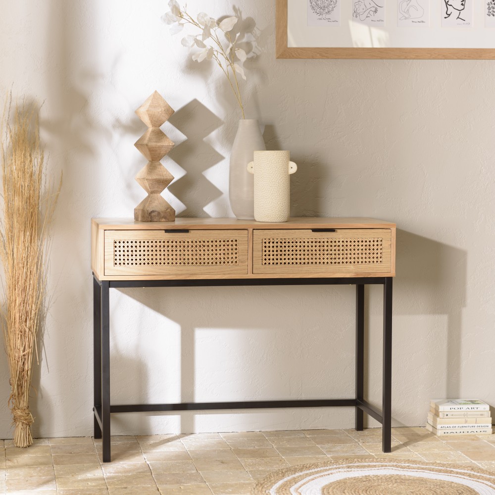 Console MARCEAU 2 tiroirs cannage naturel Console MARCEAU 2 tiroirs cannage naturel