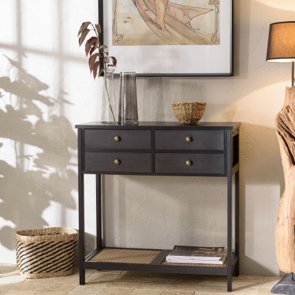 CHARLIE - Black Console Table with 4 Drawers and 1 Shelf