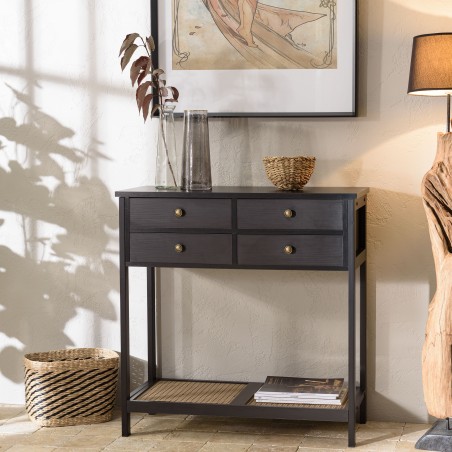 CHARLIE - Black Console Table with 4 Drawers and 1 Shelf