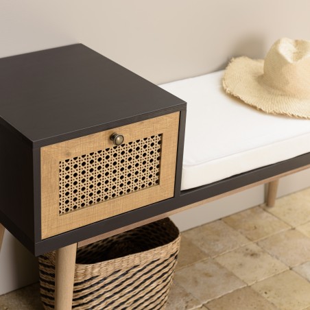 CHARLIE Brown Bench with Black Seat and Drawer - Stylish and Functional Furniture