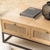 Table basse CHARLIE marron 4 tiroirs effet cannage