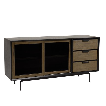 Buffet ALMA marron/noir 2 portes coulissantes en verre fumé