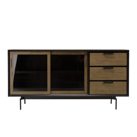 Buffet ALMA marron/noir 2 portes coulissantes en verre fumé