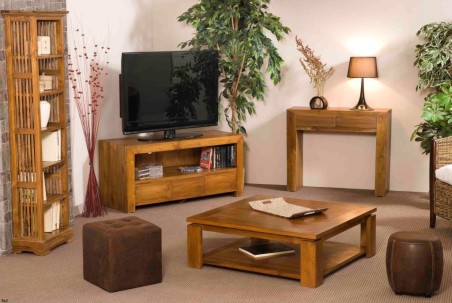 Table basse carrée marron teck 90x90cm