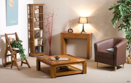 Table basse carrée marron teck 90x90cm