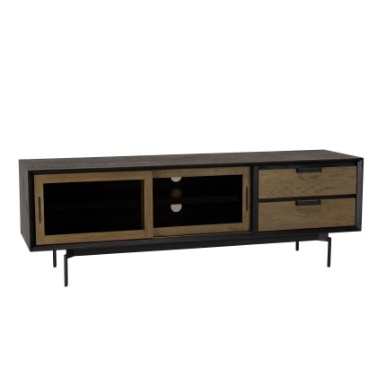 ALMA Brown/Black TV Stand with Sliding Glass Doors - Trendy and Functional